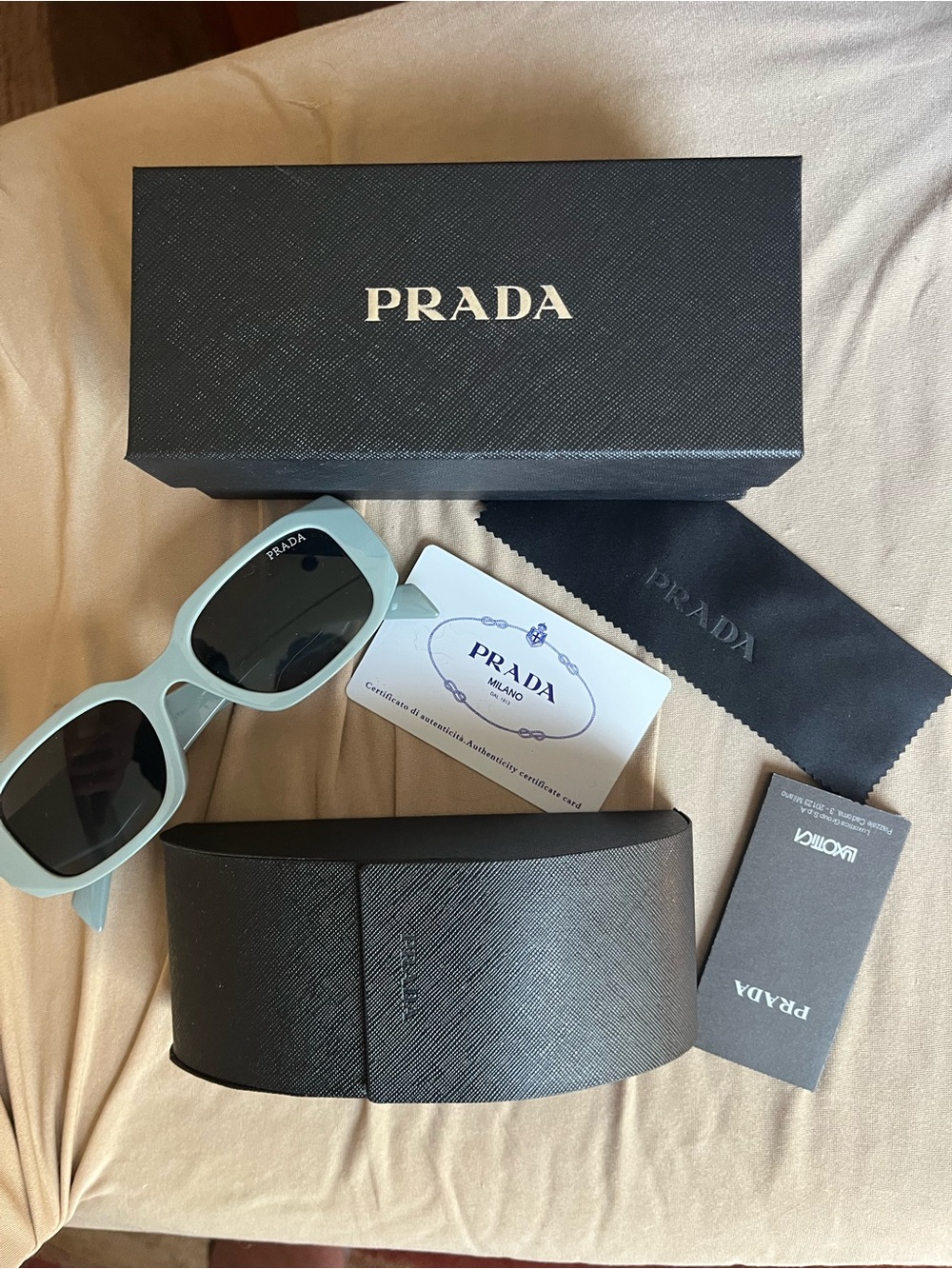 Prada Mint Green Square Frame Sunglasses with Dark Lenses
